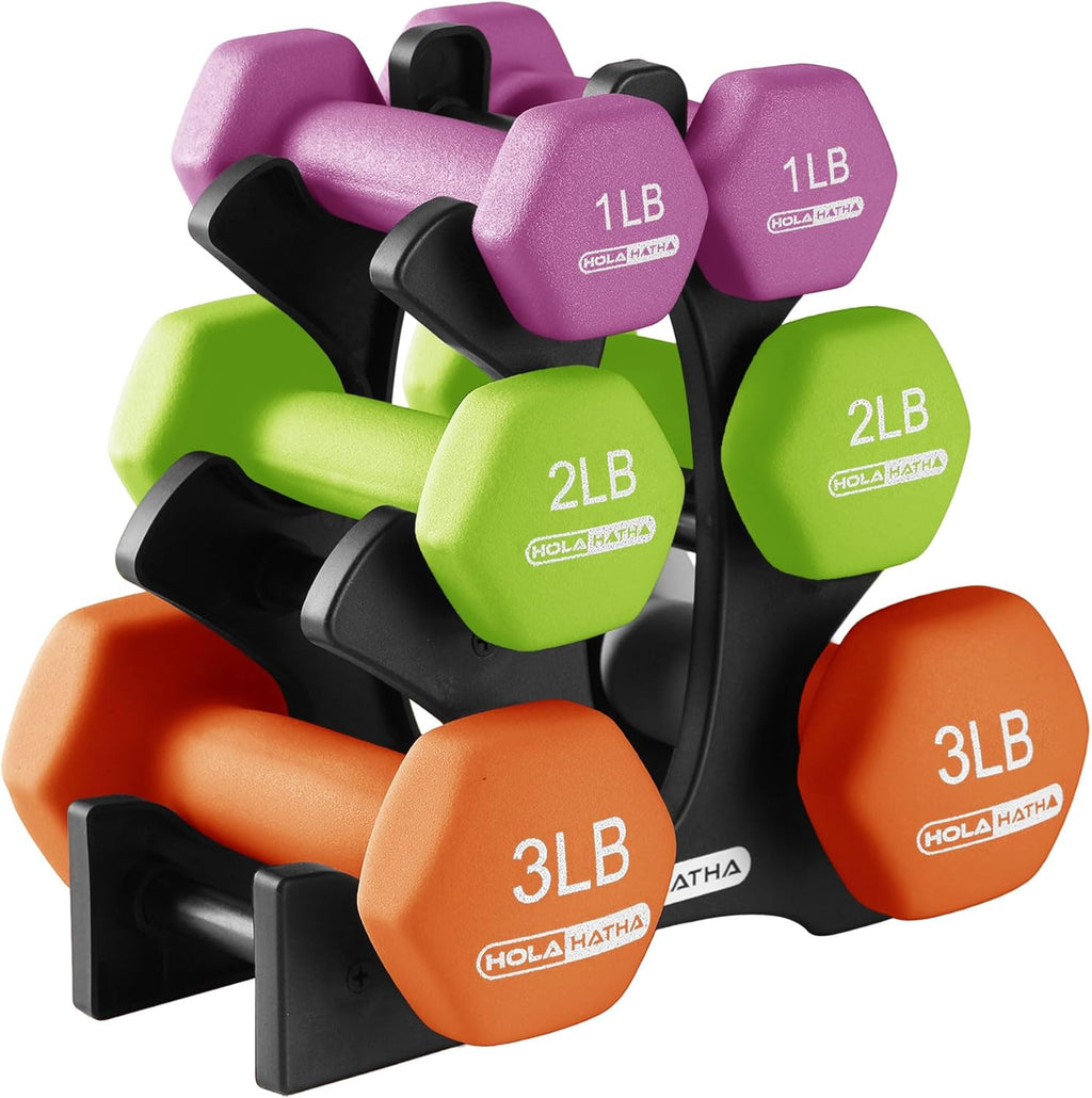 HolaHatha Neoprene Dumbbell Free Hand Weight Set with Rack, Ideal for Home Exercises to Gain Tone and Definition