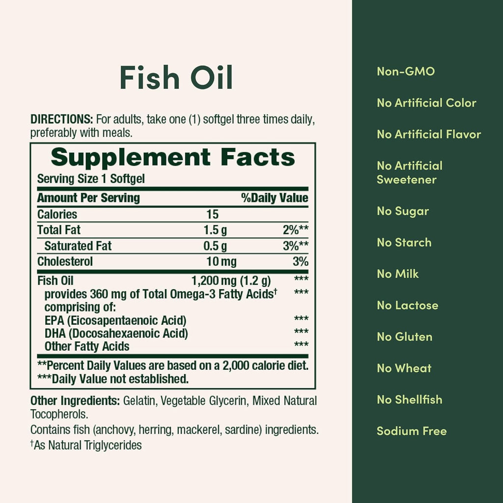 Nature's Bounty Fish Oil Omega 3 Supplements - Supports Heart Health, 1200 Mg Fish Oil, Omega-3, 200 Softgels (Pack of 1)
