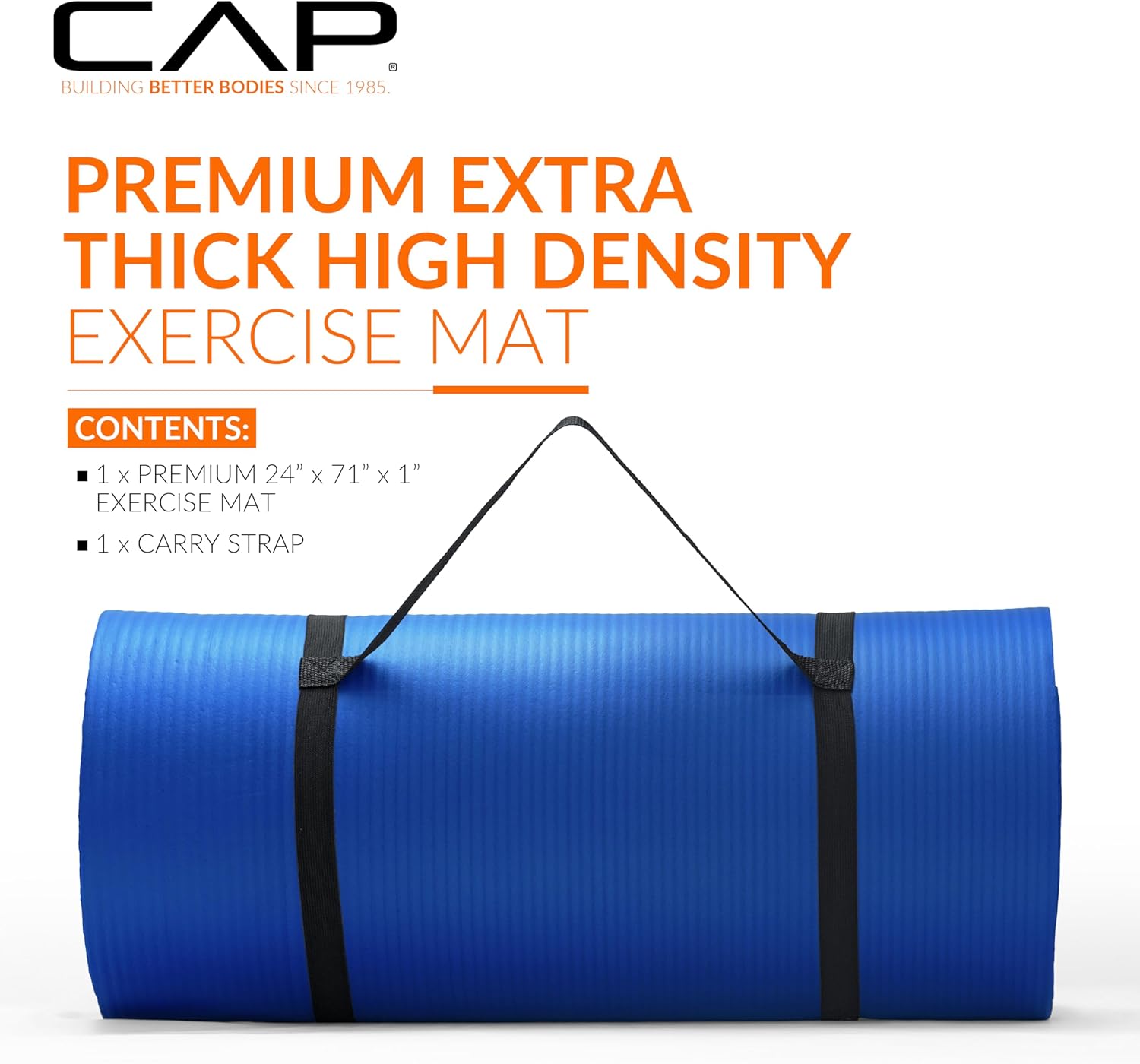 CAP Barbell 1-Inch High Density Exercise Yoga Mat with Strap | Multiple Colors
