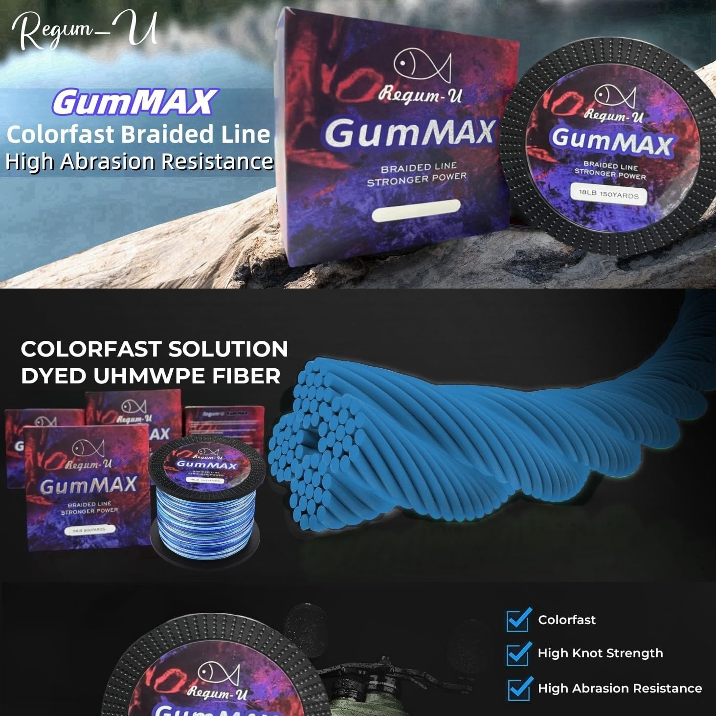 GumMAX 545/1093/1640yds 5-100LB 8X Braided Fishing Line Abrasion Resistant Superline Zero Stretch & Smaller Diameter Confuse & Never Fade in Saltwater and Freshwater