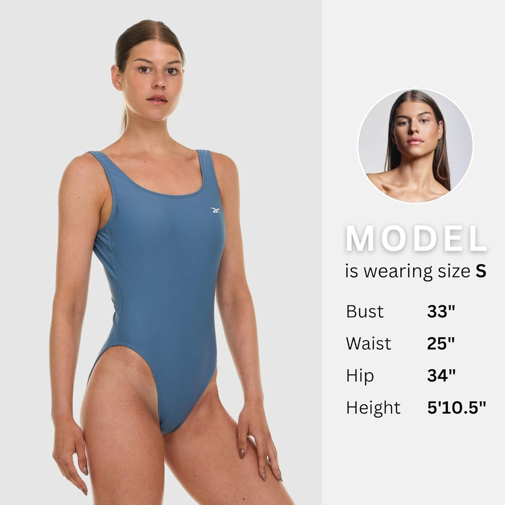 Reebok One Piece Swimsuit Women, Scoop Back High Cut Womens Bathing Suits One Piece, Ladies Athletic Backless Swim Suit