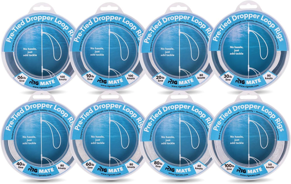 20 lb Pre-Tied Dropper Loop Rigs. Fishing Line Spool. Loops 18 Inches Apart with 5.5 Inch Loop Size. Perfect for Saltwater & Freshwater Fishing. Perfect for Snapper & Other Bottom Feeding Fish.