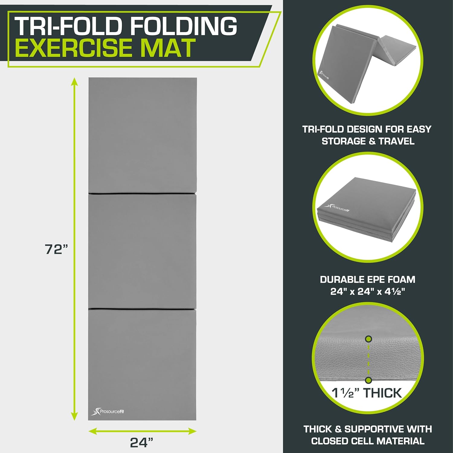 ProsourceFit Tri-Fold Folding Exercise Mat - Pink