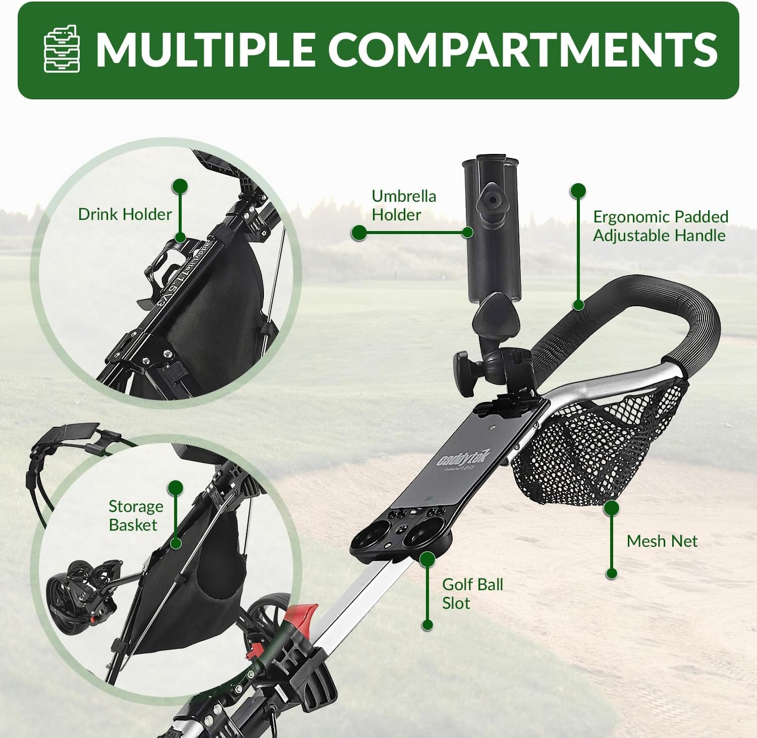 CaddyTek 3 Wheel Golf Push Cart - Lightweight, Close Folding Push Pull Caddy Cart, Easy to Open - CaddyLite 11.5 V3