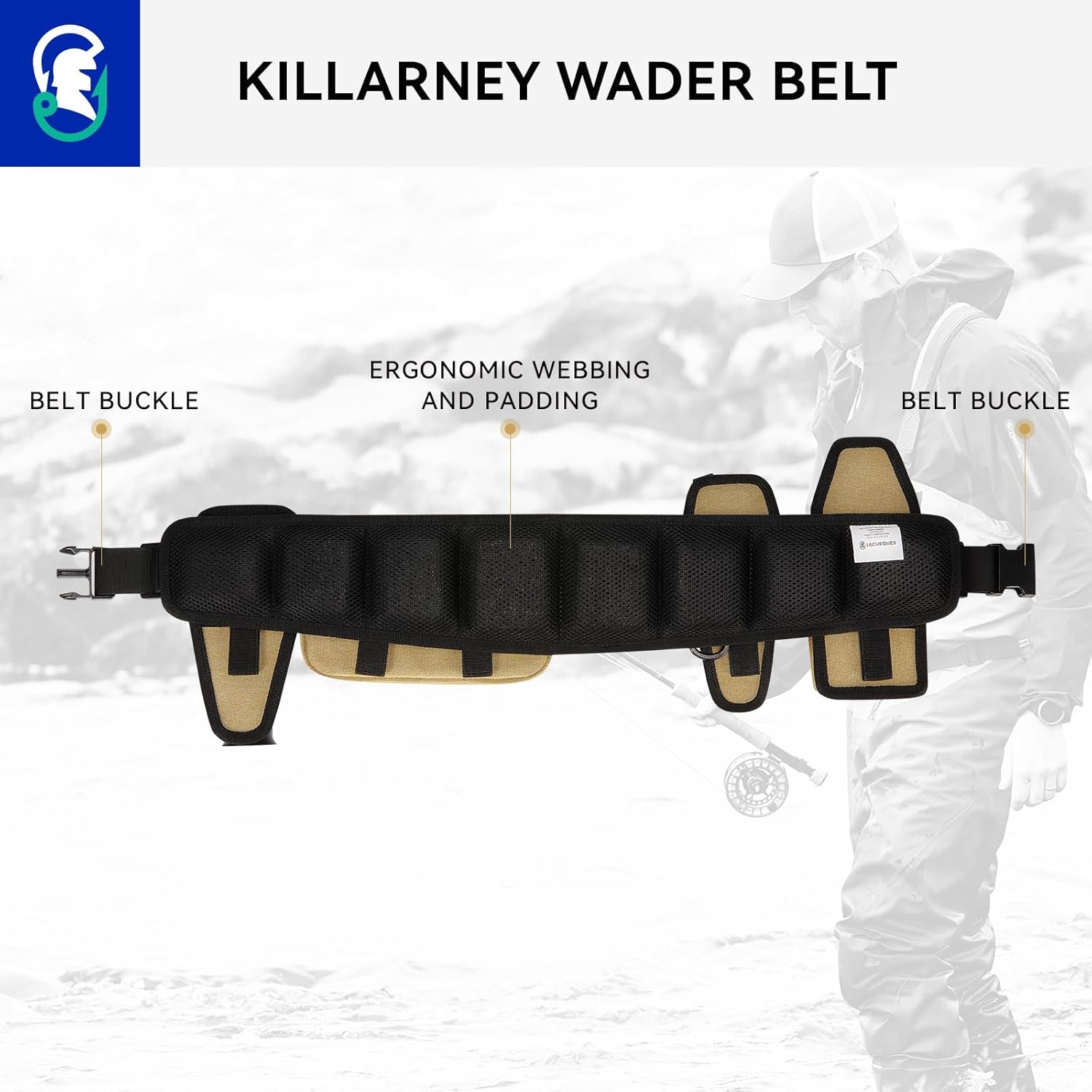 Professional Fishing Belt set Wade Tackle Belt Kit–Detachable Bait/Pliers Pouches, Rod Holder, Insulated Cup Pocket, Multi-Hook Design