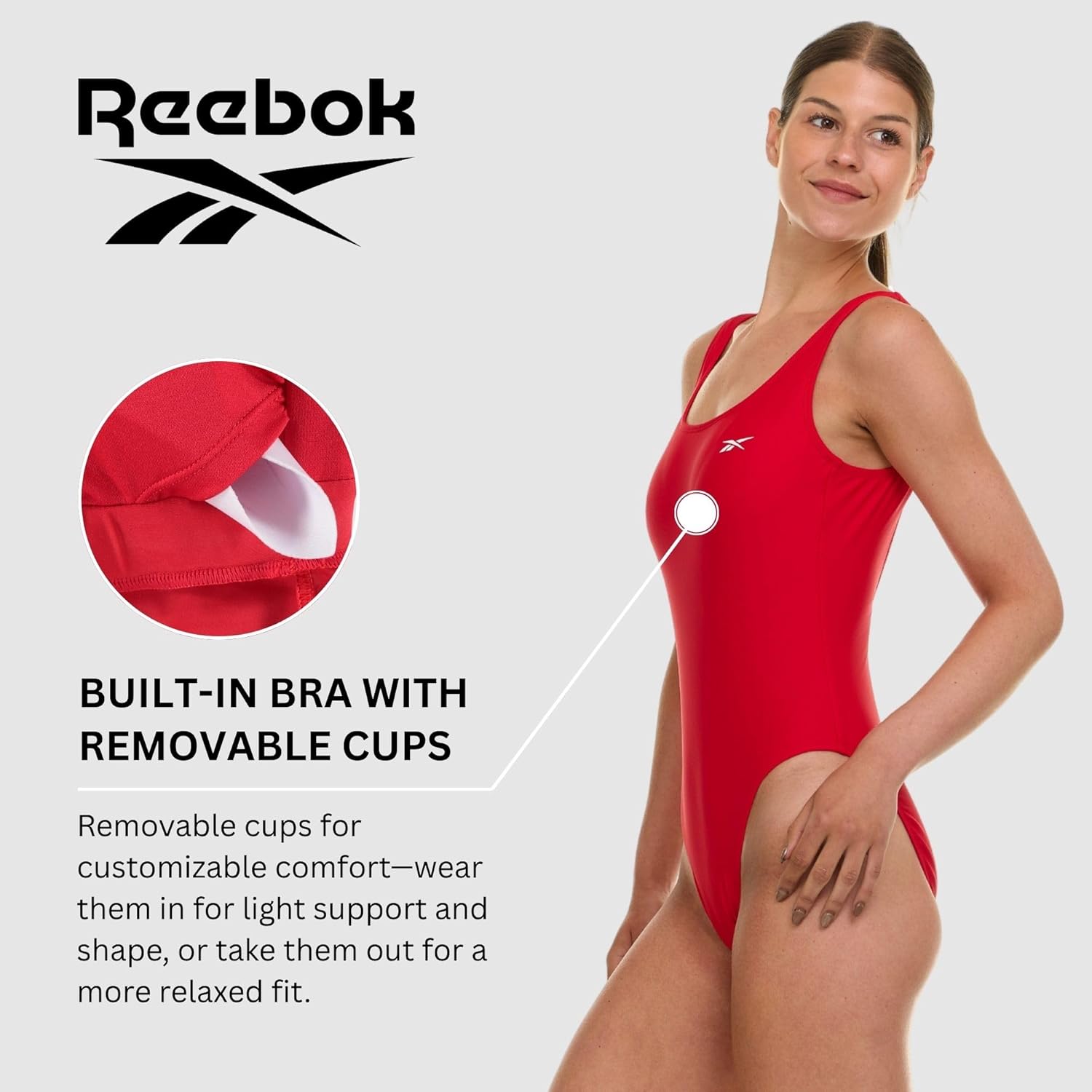 Reebok One Piece Swimsuit Women, Scoop Back High Cut Womens Bathing Suits One Piece, Ladies Athletic Backless Swim Suit