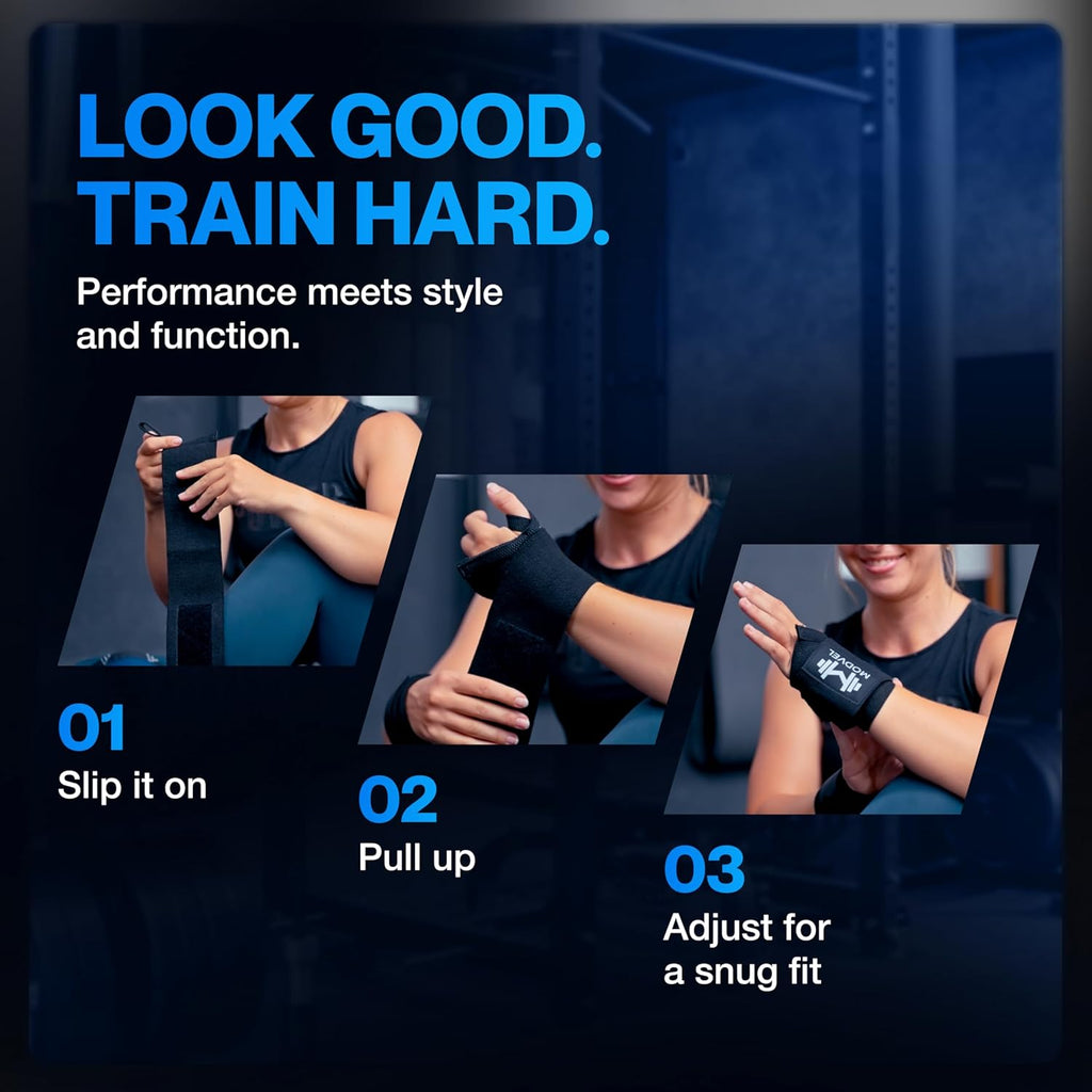 Modvel Adjustable Wrist Wraps for Gym & Lifting – Thick, Breathable Support Straps for Wrist Stability, Comfort & Grip – Ideal for Weight Training, CrossFit & Gym Workouts – Black (2-Pack)
