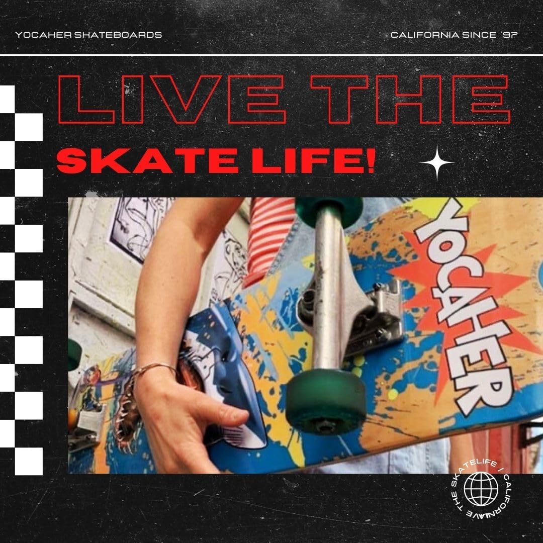 Yocaher Pro Skateboards Blank, Checker, Camo Professional Complete Skateboard 7.75" w/ 7Ply Maple Deck, Aluminum Alloy Truck, ABEC-9 Bearing, 54mm Skateboard Wheels, Concave Cruiser Trick Skateboard
