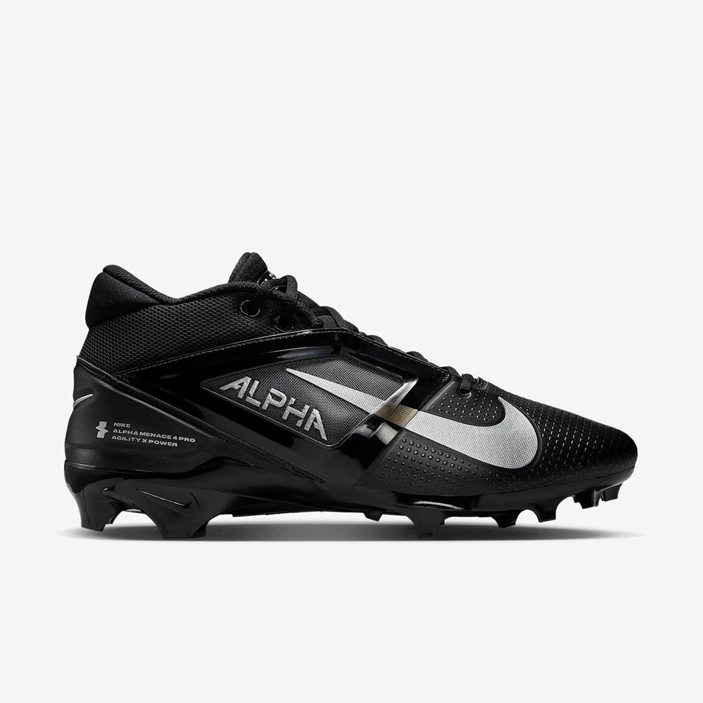 Nike Alpha Menace 4 Pro Football Cleats (FD7037-002, Black/Metallic Silver)