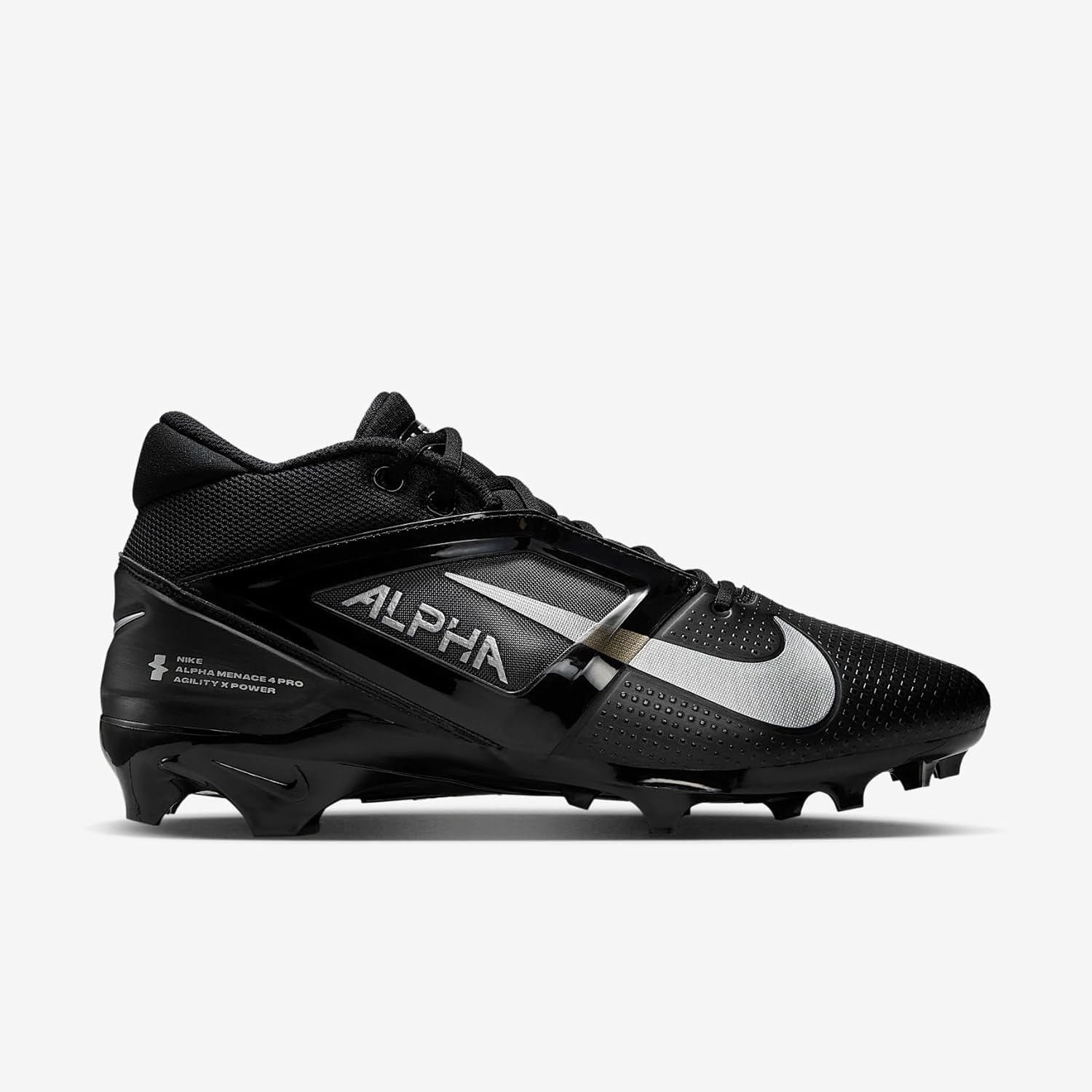 Nike Alpha Menace 4 Pro Football Cleats (FD7037-002, Black/Metallic Silver)