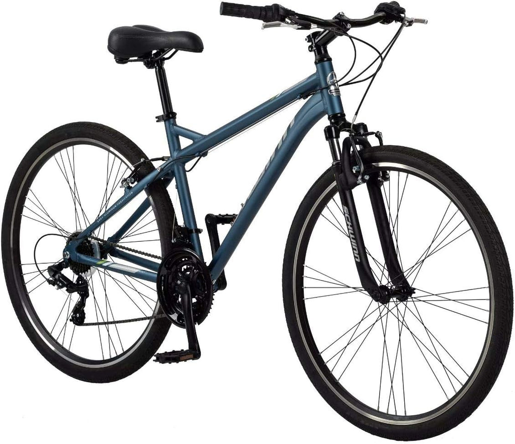 Schwinn Network 1 Hybrid Bike, 700c Mens and Womens Bike, 21-Speed Hybrid Bicycle, Aluminum Frame, Suspension Fork, Alloy Linear Pull Brakes, Adult Bicycle