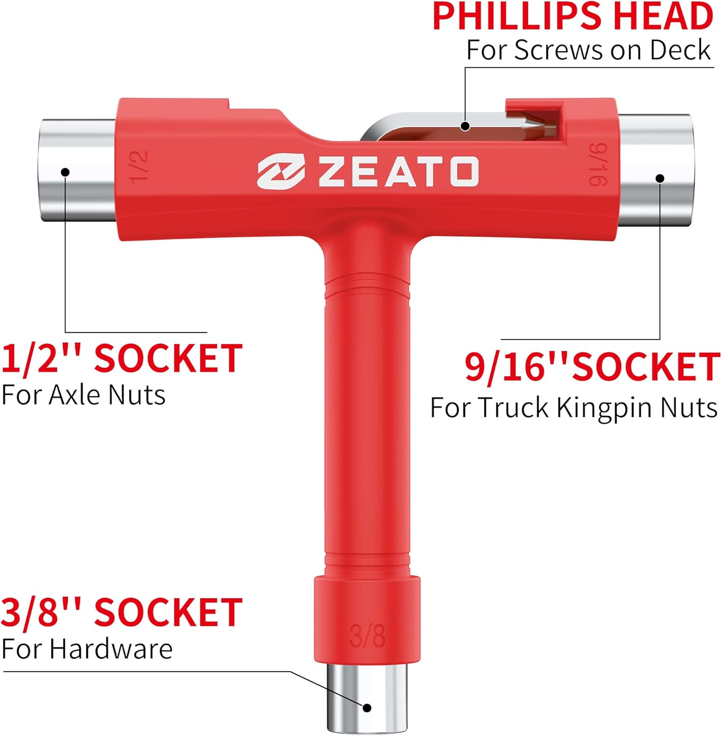 All-in-One Skate Tools Multi-Function Portable Skateboard T Tool Accessory with T-Type Allen Key and L-Type Phillips Head Wrench Screwdriver