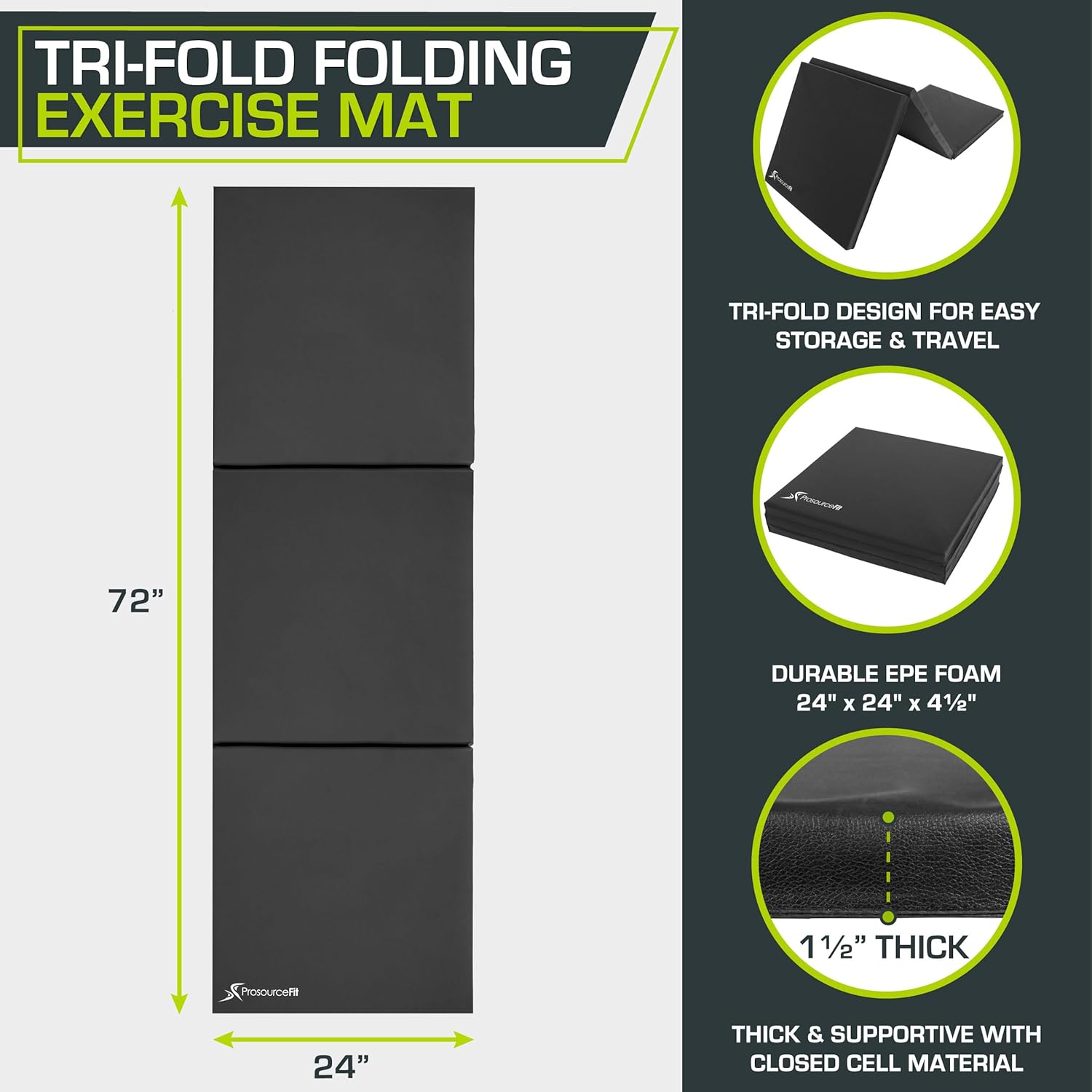 ProsourceFit Tri-Fold Folding Exercise Mat - Pink