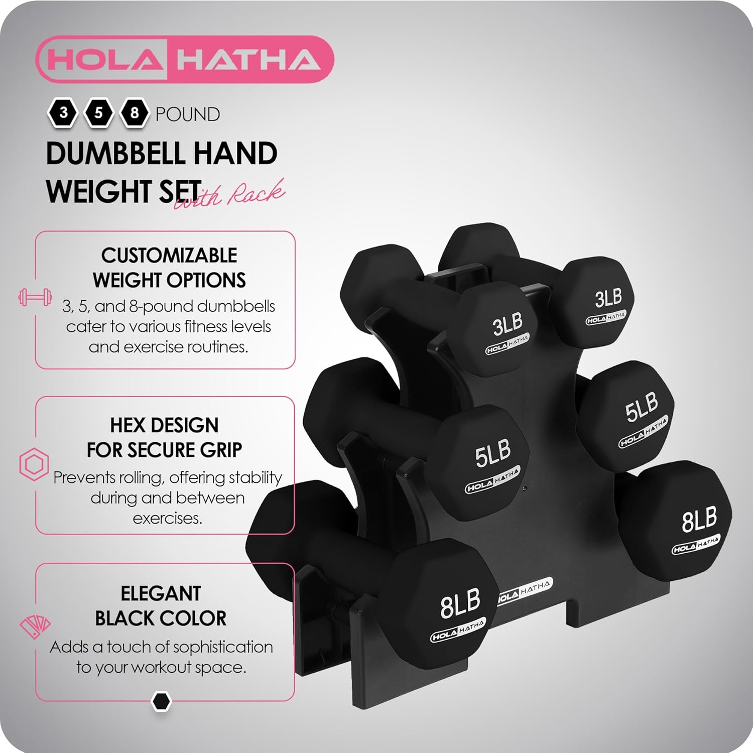 HolaHatha Neoprene Dumbbell Free Hand Weight Set with Rack, Ideal for Home Exercises to Gain Tone and Definition