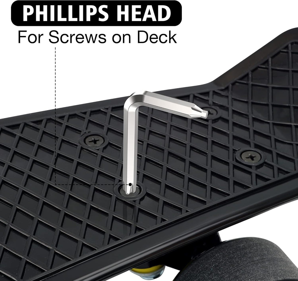 All-in-One Skate Tools Multi-Function Portable Skateboard T Tool Accessory with T-Type Allen Key and L-Type Phillips Head Wrench Screwdriver