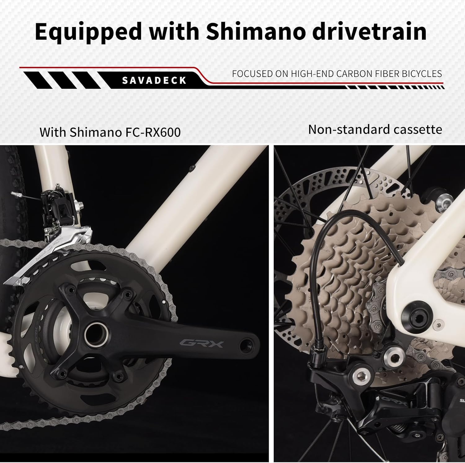SAVADECK Carbon Gravel Bike - T800 Carbon Frame & Fork, Shimano GRX400 2x10-Speed Groupset, Hydraulic Disc Brakes, 700C x 40mm Tires - Lightweight Design for Road & Off-Road Adventures