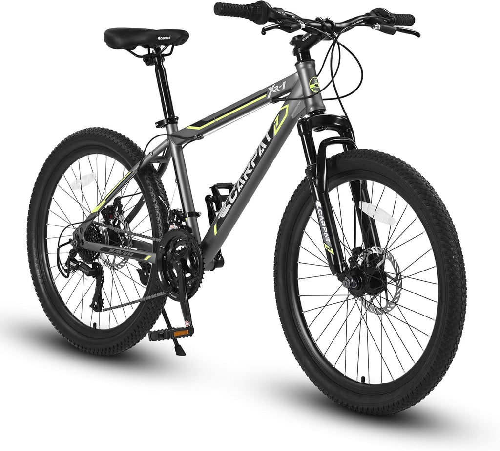 Ecarpat 24/26/27.5 Inch Mountain Bike, Dual/Front Suspension Mens Mountain Bike with 21 Speeds High-Carbon Steel Frame and Disc/V Brakes, Adult Sport Bicycle for Trail Snow Commuter City Road