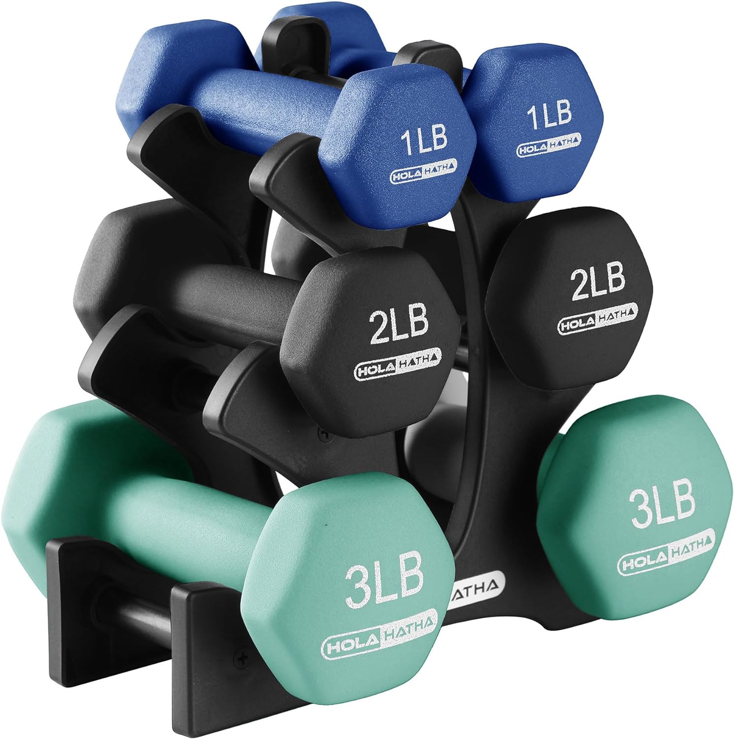 HolaHatha Neoprene Dumbbell Free Hand Weight Set with Rack, Ideal for Home Exercises to Gain Tone and Definition