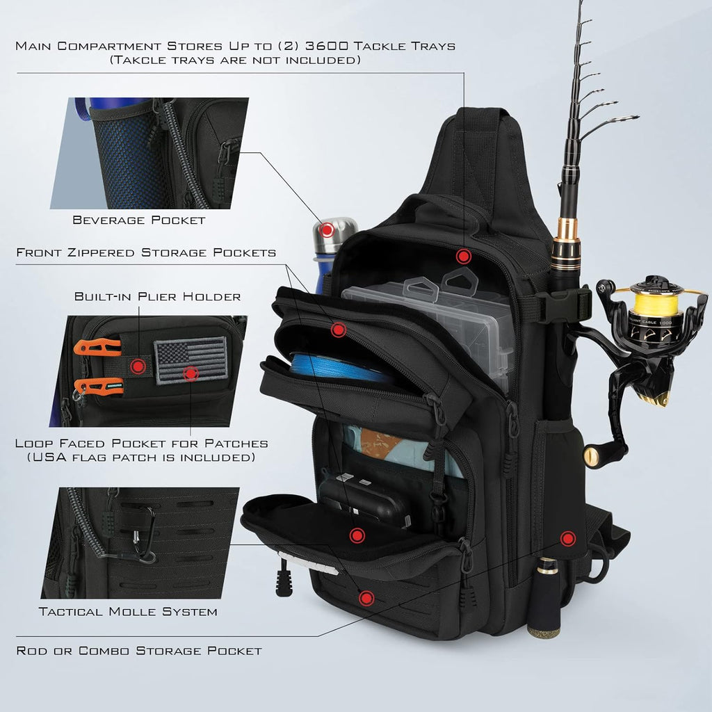 KastKing BlowBak Tactical Sling Tackle Bag-Lightweight Fishing Backpack Storge Fishing Gear and Equipment,Gift for Men