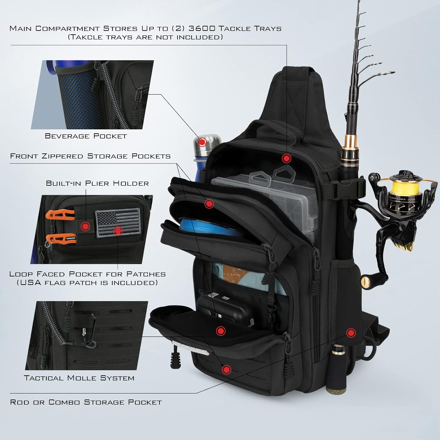 KastKing BlowBak Tactical Sling Tackle Bag-Lightweight Fishing Backpack Storge Fishing Gear and Equipment,Gift for Men