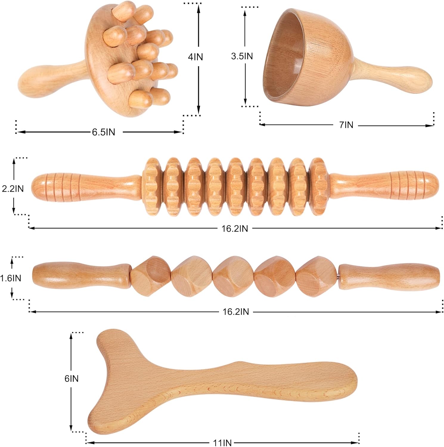Wood Therapy Massage Tools 5-in-1 Lymphatic Drainage Massager Maderoterapia Kit Wooden Massager Body Sculpting Tools for Muscle Pain Relief, Anti-Cellulite, Body Contouring and Shaping
