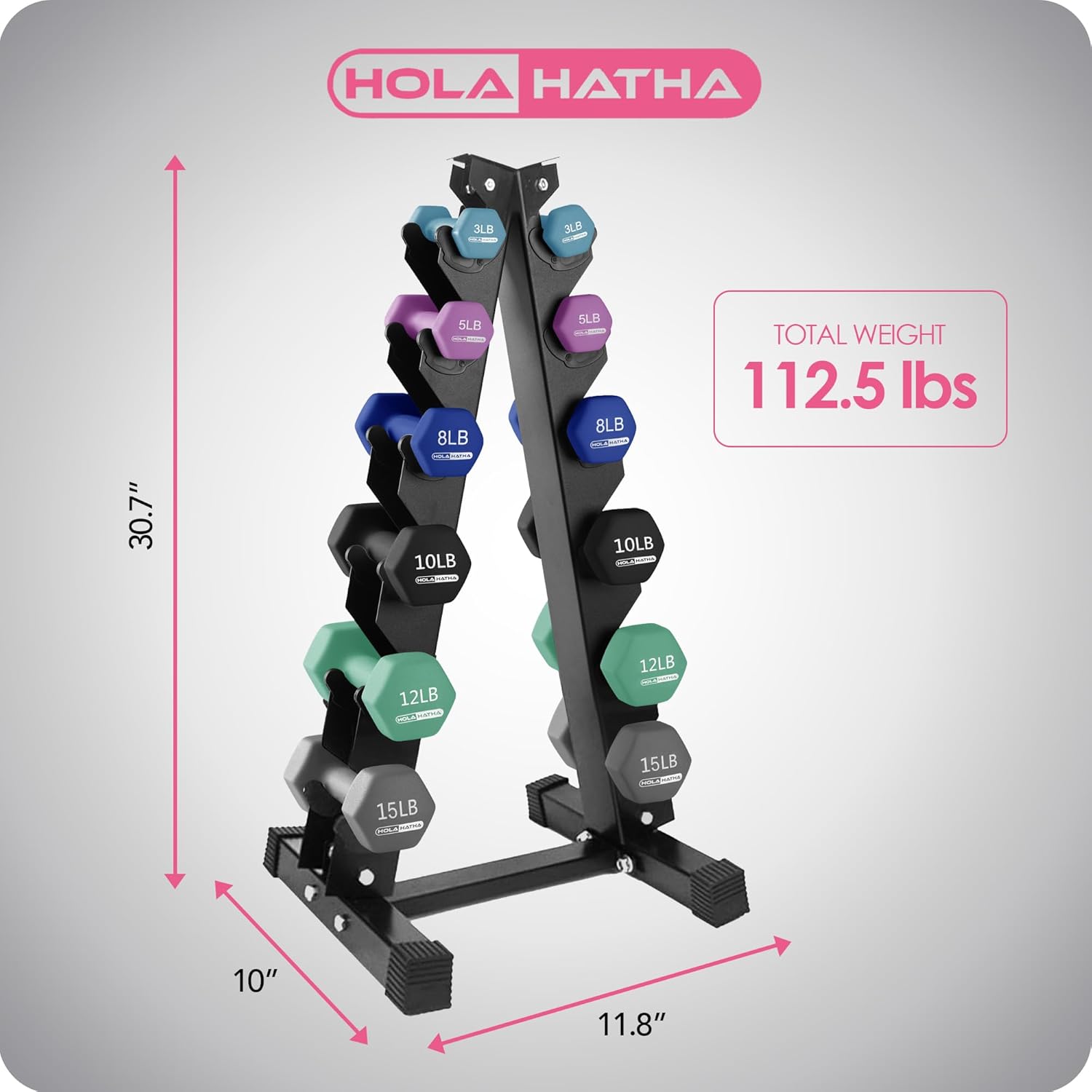HolaHatha Neoprene Dumbbell Free Hand Weight Set with Rack, Ideal for Home Exercises to Gain Tone and Definition