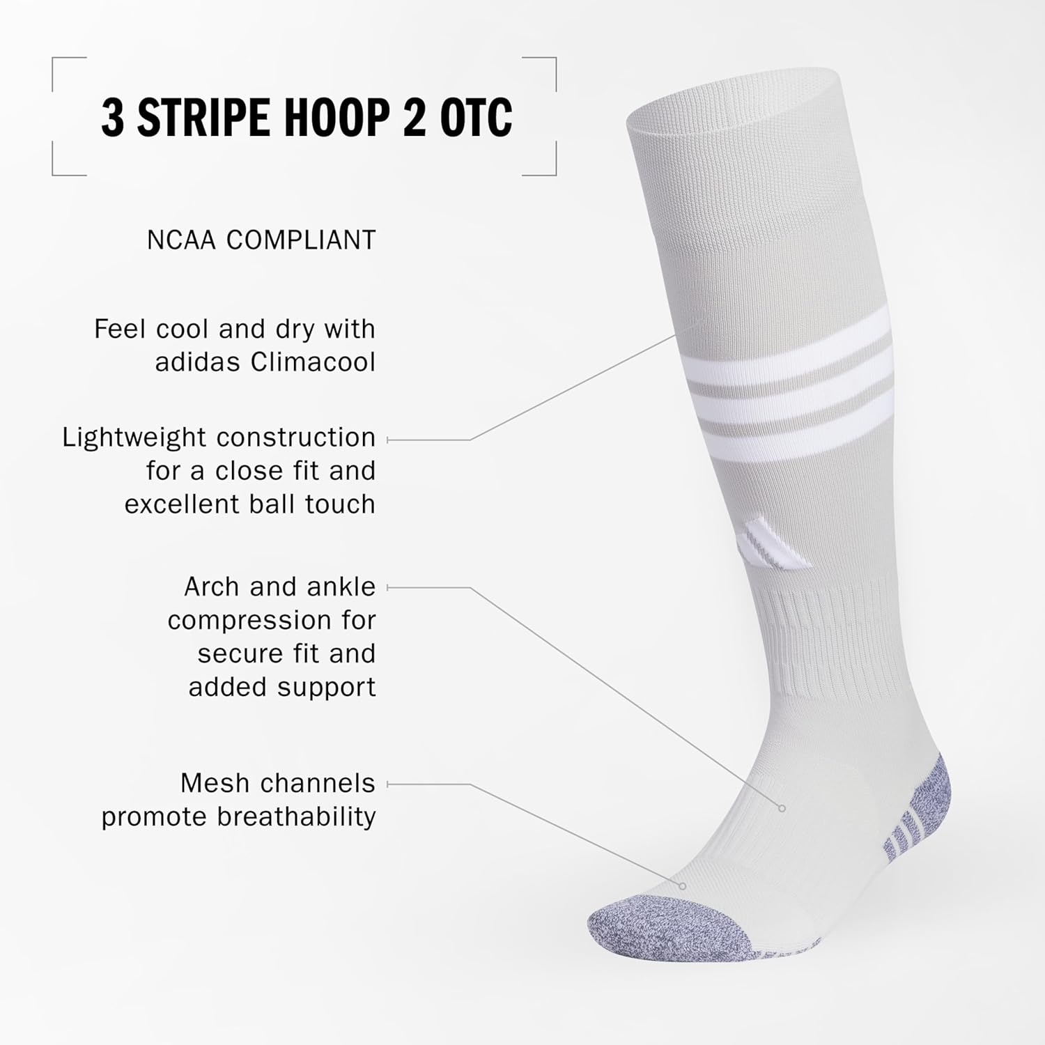 adidas 3-Stripe Hoop Soccer Socks (1-Pair) with Arch Compression for a Secure Fit