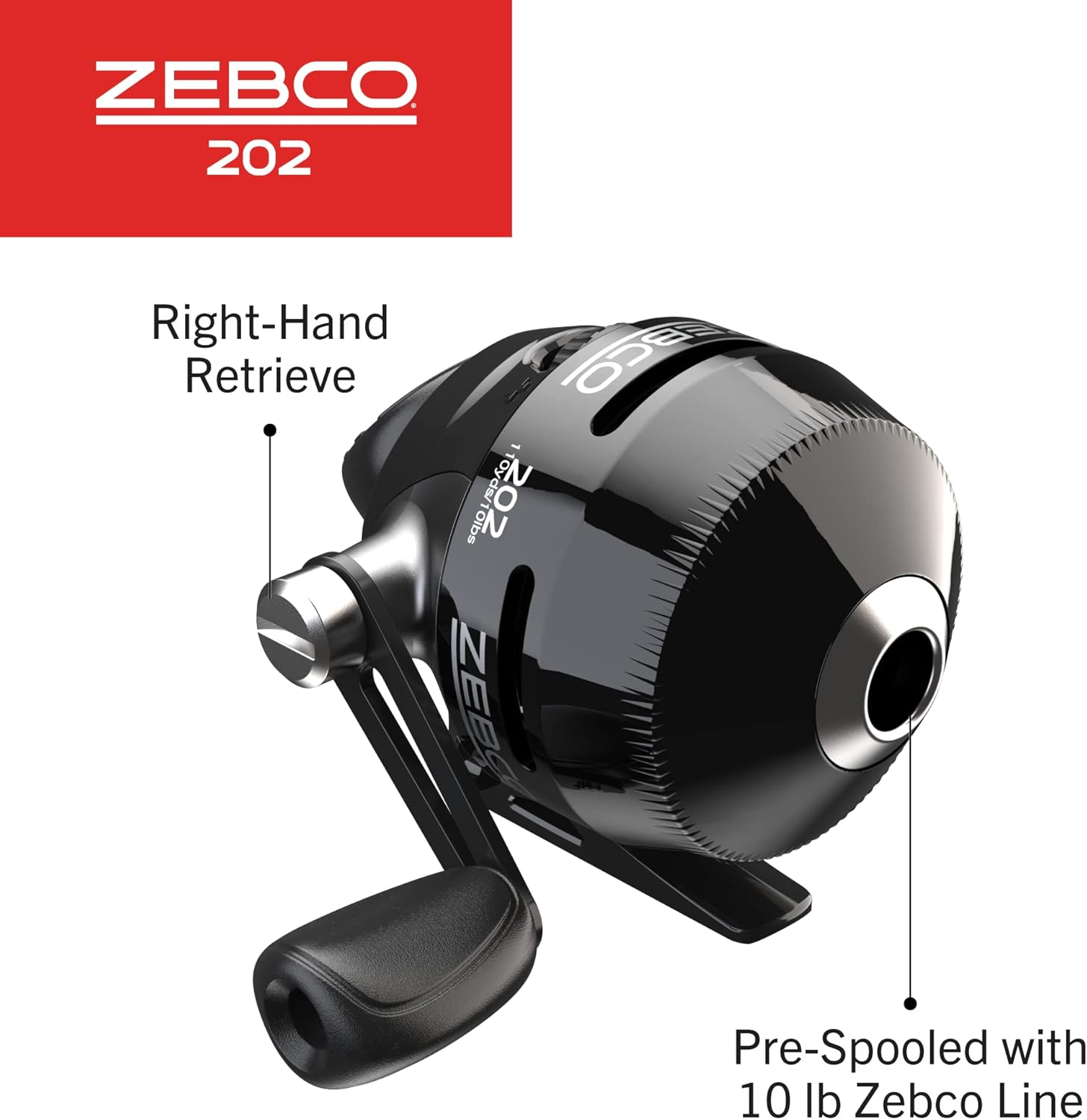 Zebco 202 Spincast Fishing Reel, Right-Hand Retrieve, Durable All-Metal Gears, Stainless Steel Pick-up Pin, Pre-Spooled with 10-Pound Zebco Fishing Line,