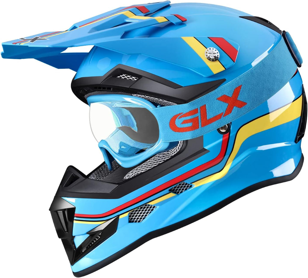 GLX GX623 Youth ATV/Dirt Bike Helmet Combo - Matte Black, Large - DOT
