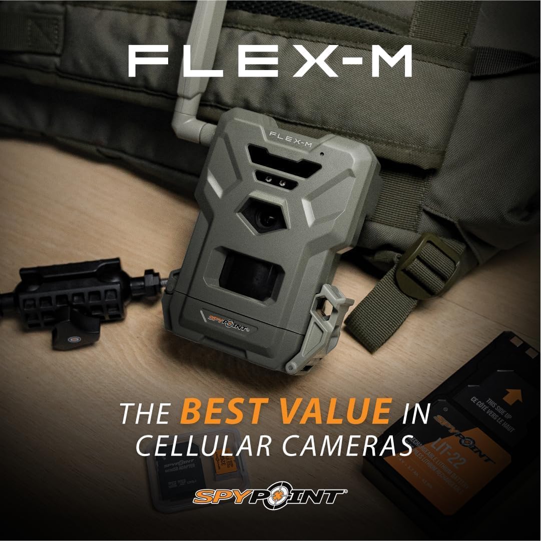 SPYPOINT Flex-M Twin Pack Cellular Trail Cameras - Best Hunting Accessories, No WiFi Needed, GPS, Night Vision, Dual-Sim LTE, IP65 Water-Resistant Game Camera, 28MP Photos, 720p Videos + Sound (2)