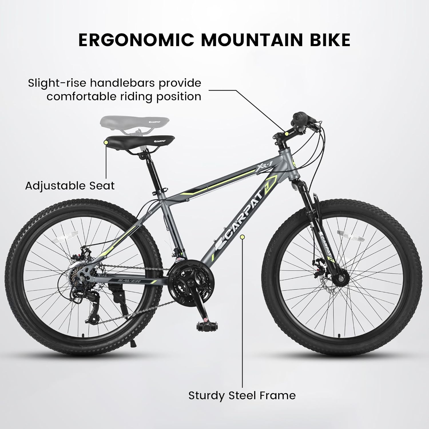 Ecarpat 24/26/27.5 Inch Mountain Bike, Dual/Front Suspension Mens Mountain Bike with 21 Speeds High-Carbon Steel Frame and Disc/V Brakes, Adult Sport Bicycle for Trail Snow Commuter City Road