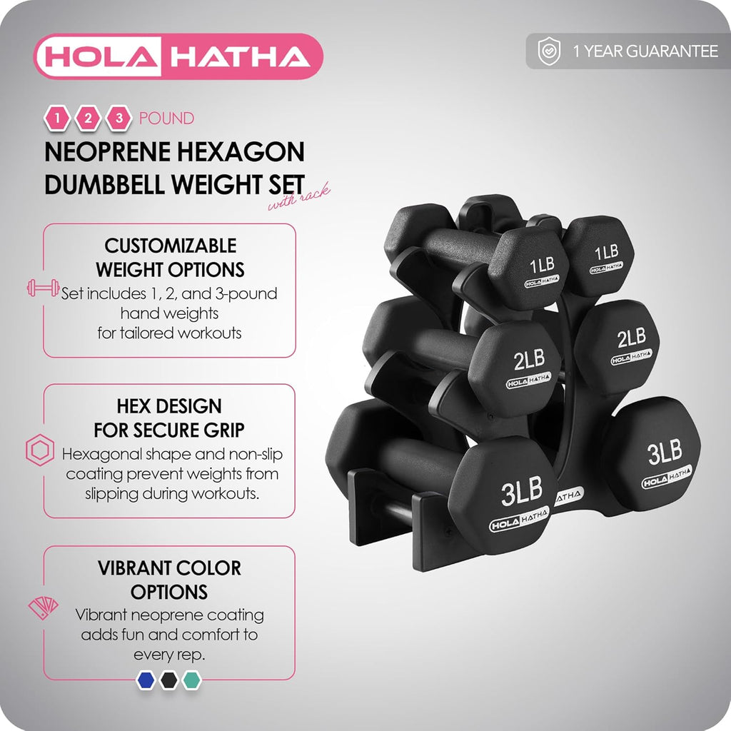 HolaHatha Neoprene Dumbbell Free Hand Weight Set with Rack, Ideal for Home Exercises to Gain Tone and Definition
