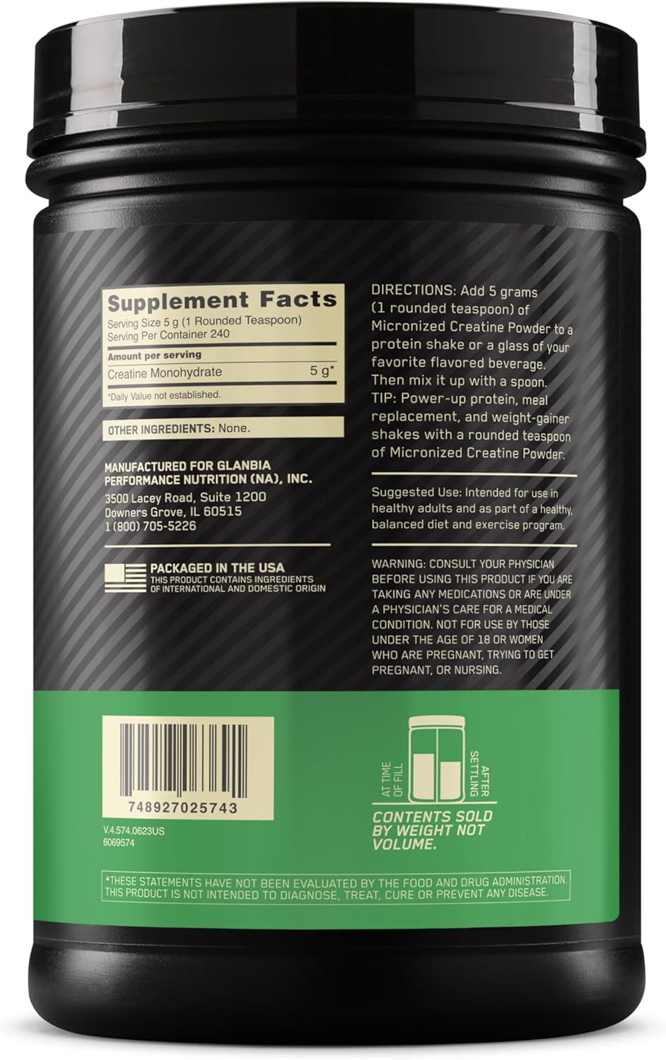 Optimum Nutrition Micronized Creatine Monohydrate Powder, Unflavored, 120 Servings, 600 Grams (Packaging May Vary)