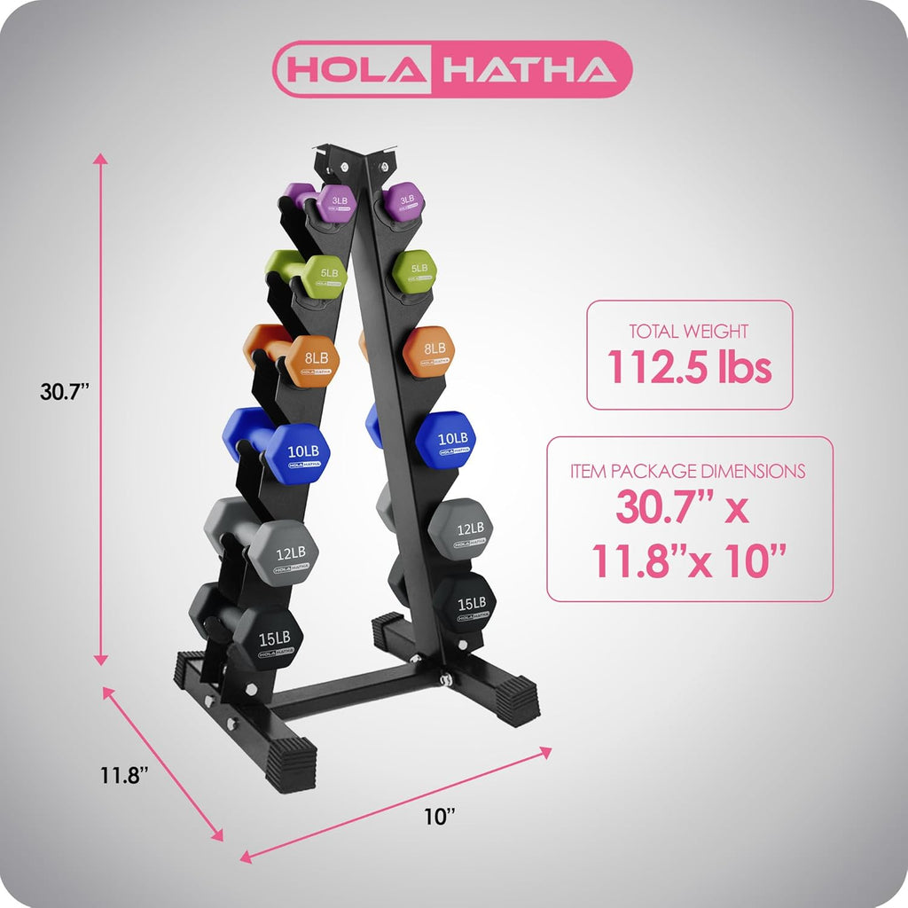 HolaHatha Neoprene Dumbbell Free Hand Weight Set with Rack, Ideal for Home Exercises to Gain Tone and Definition