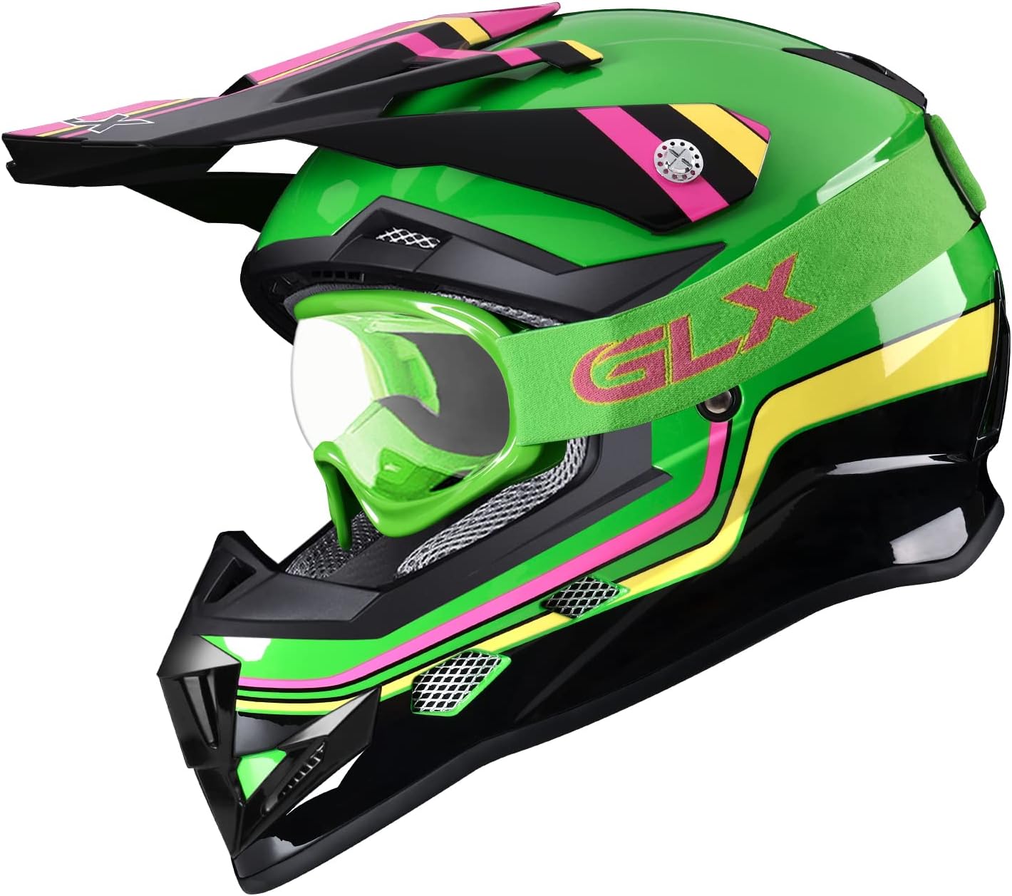GLX GX623 Youth ATV/Dirt Bike Helmet Combo - Matte Black, Large - DOT