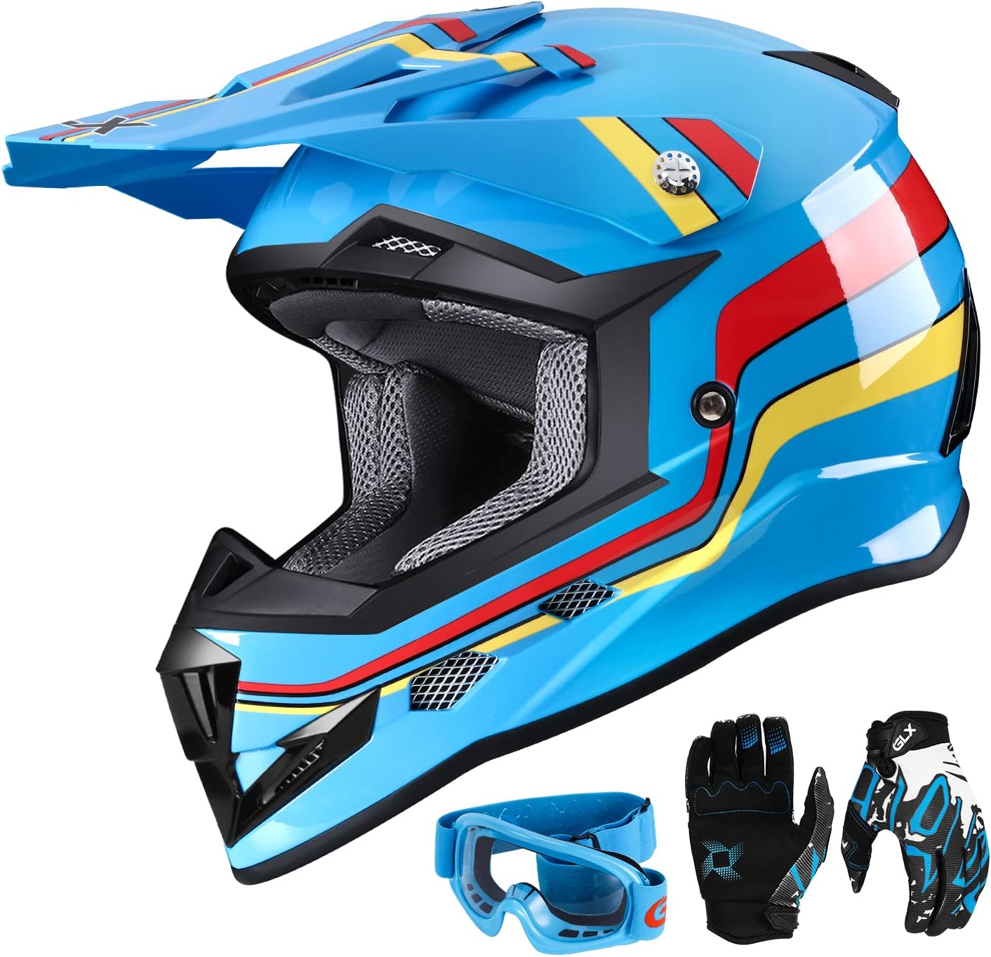 GLX GX623 Youth ATV/Dirt Bike Helmet Combo - Matte Black, Large - DOT
