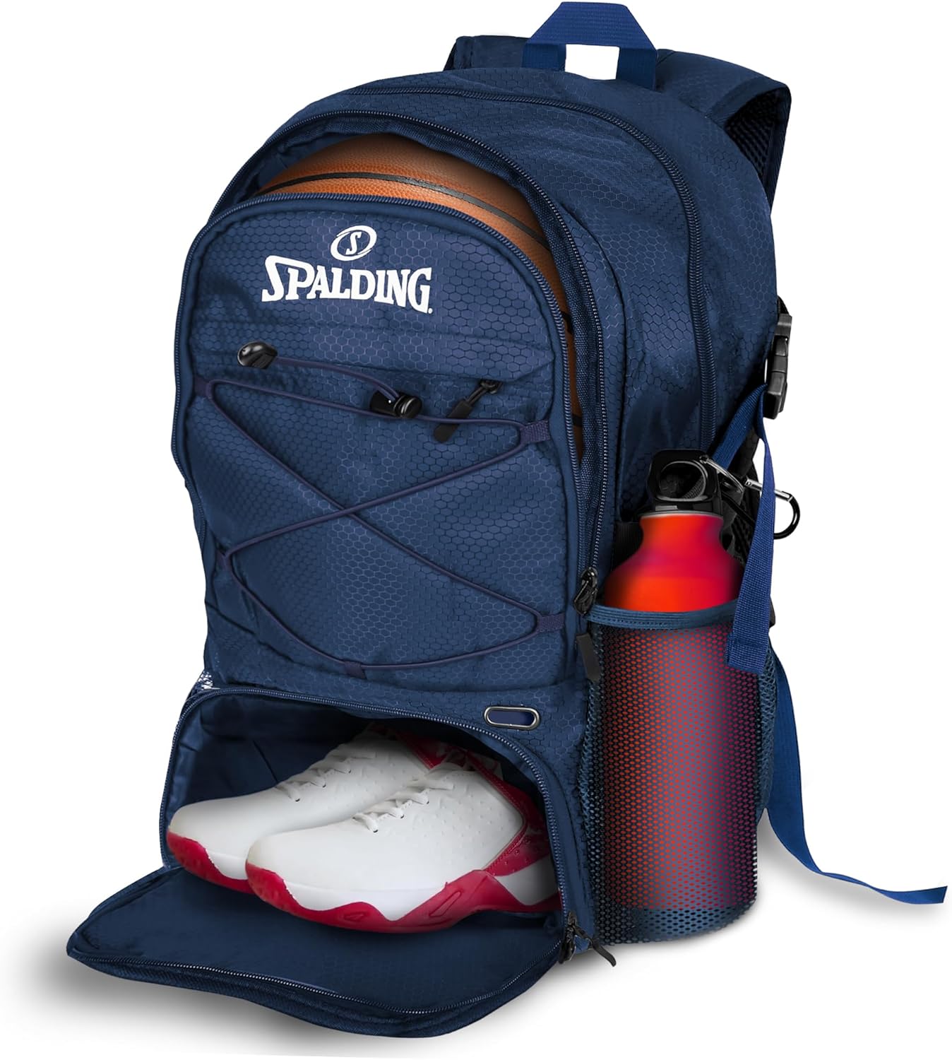 Spalding Basketball Backpack - Black Sports Bag with Ball & Shoe Compartment, Basketball Accessories Bag