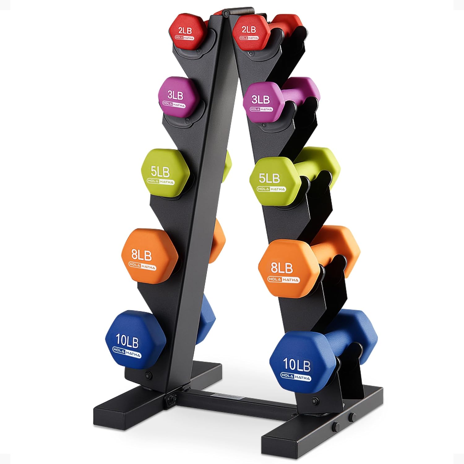HolaHatha Neoprene Dumbbell Free Hand Weight Set with Rack, Ideal for Home Exercises to Gain Tone and Definition