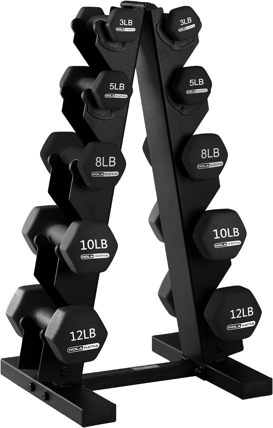 HolaHatha Neoprene Dumbbell Free Hand Weight Set with Rack, Ideal for Home Exercises to Gain Tone and Definition