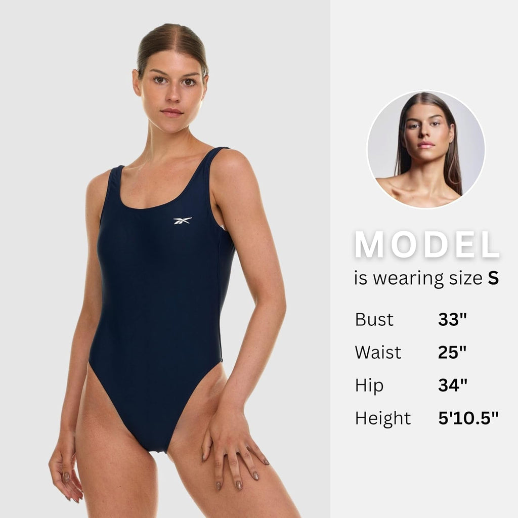 Reebok One Piece Swimsuit Women, Scoop Back High Cut Womens Bathing Suits One Piece, Ladies Athletic Backless Swim Suit