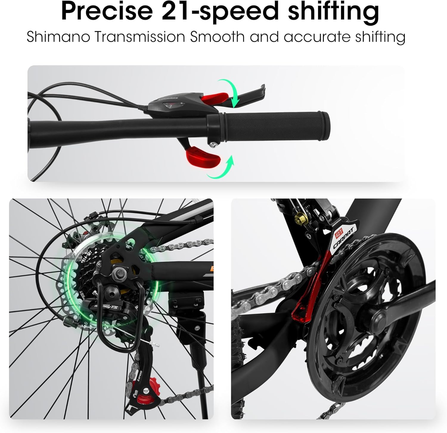 Ecarpat 24/26/27.5 Inch Mountain Bike, Dual/Front Suspension Mens Mountain Bike with 21 Speeds High-Carbon Steel Frame and Disc/V Brakes, Adult Sport Bicycle for Trail Snow Commuter City Road