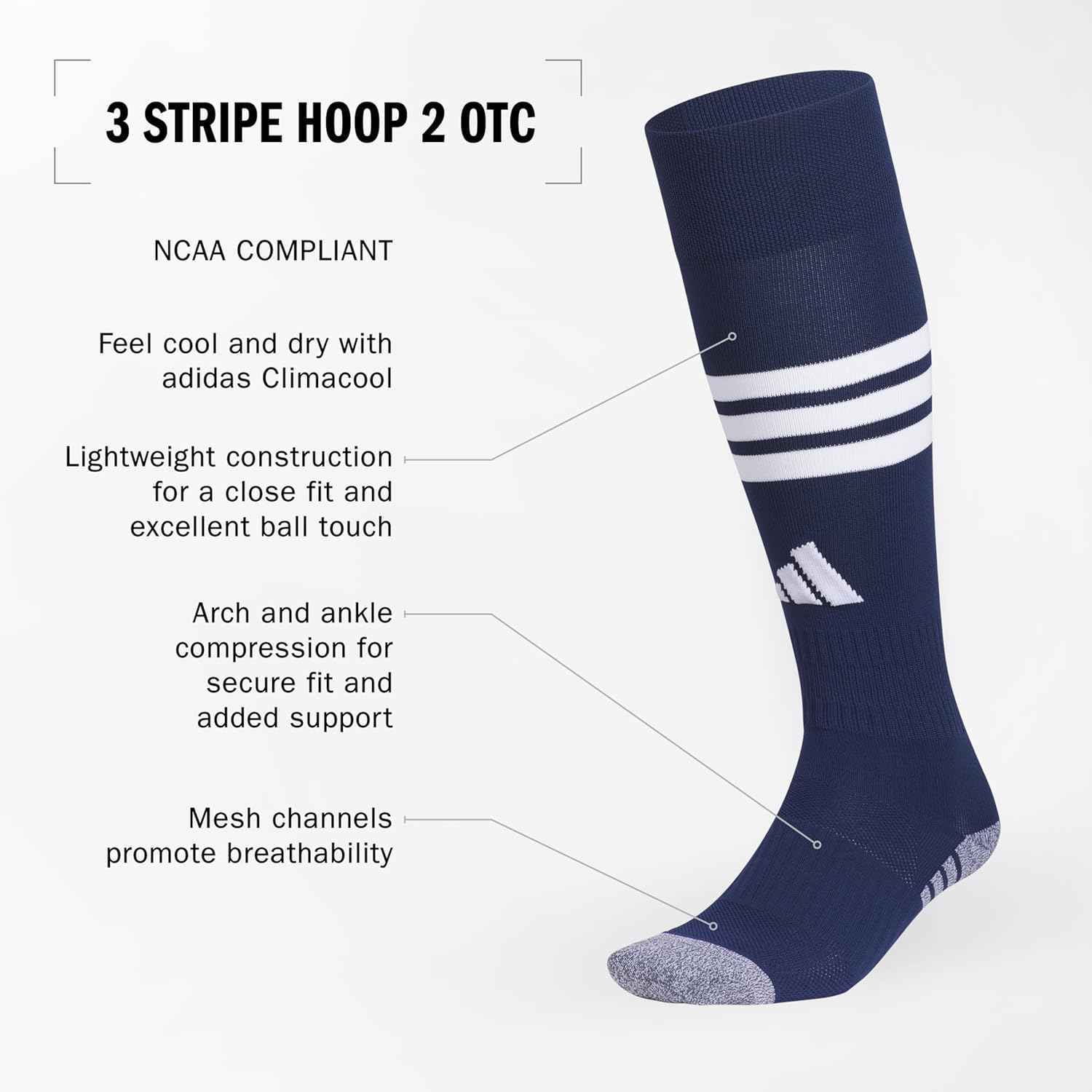 adidas 3-Stripe Hoop Soccer Socks (1-Pair) with Arch Compression for a Secure Fit