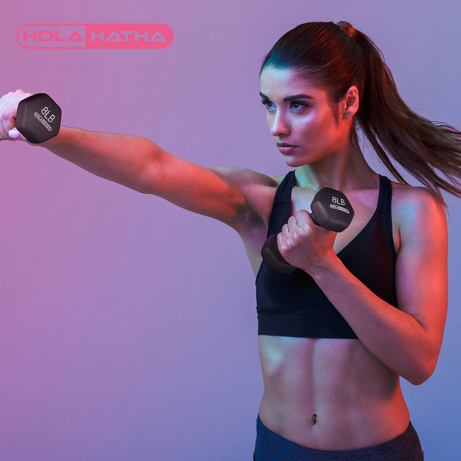 HolaHatha Neoprene Dumbbell Free Hand Weight Set with Rack, Ideal for Home Exercises to Gain Tone and Definition