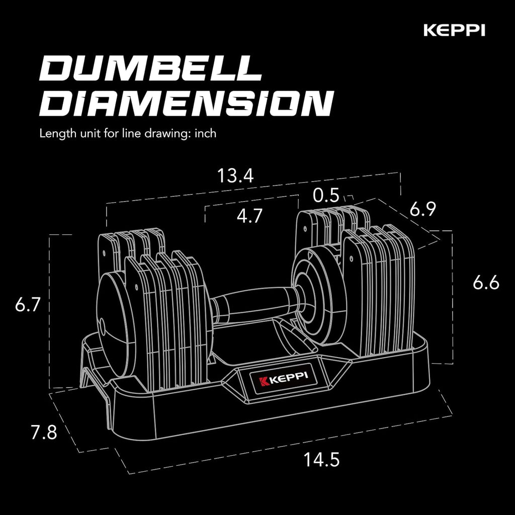 Keppi Adjustable Dumbbells Set-25lb/40lb/55lb/60lb, Anti-Slip Metal Fast Adjust Weight Handle, Exercise & Fitness for Full Body Workout - Adjustable Dumbbell Series