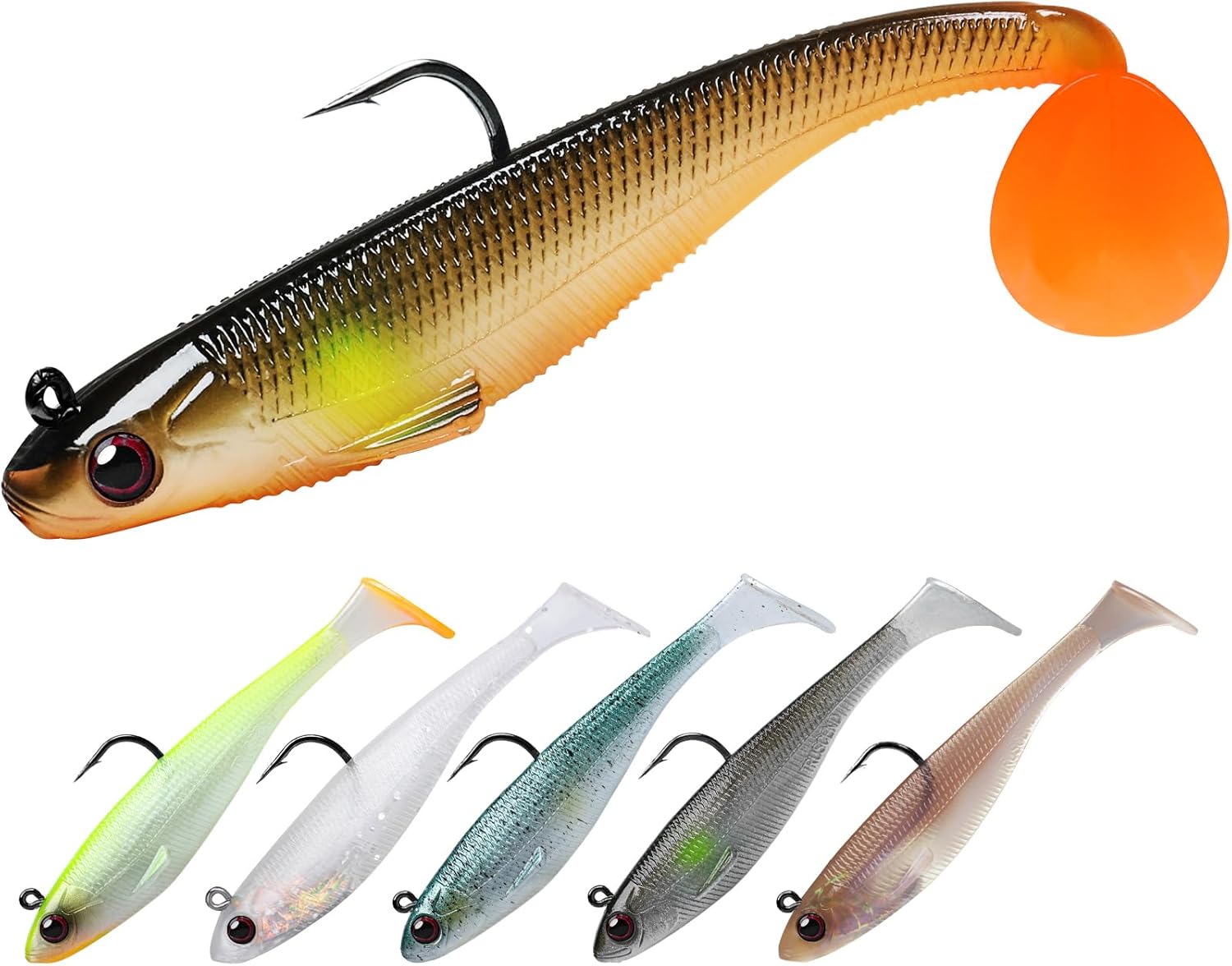 TRUSCEND Easy Catch Pre-Rigged Soft Lures, Unique Vibrating Swim Action and Trembly Sinking Move for More Bites, Amazing Soft Swimbait for Family Fishing, Fishing Lures for Bass Trout Crappie Walleye