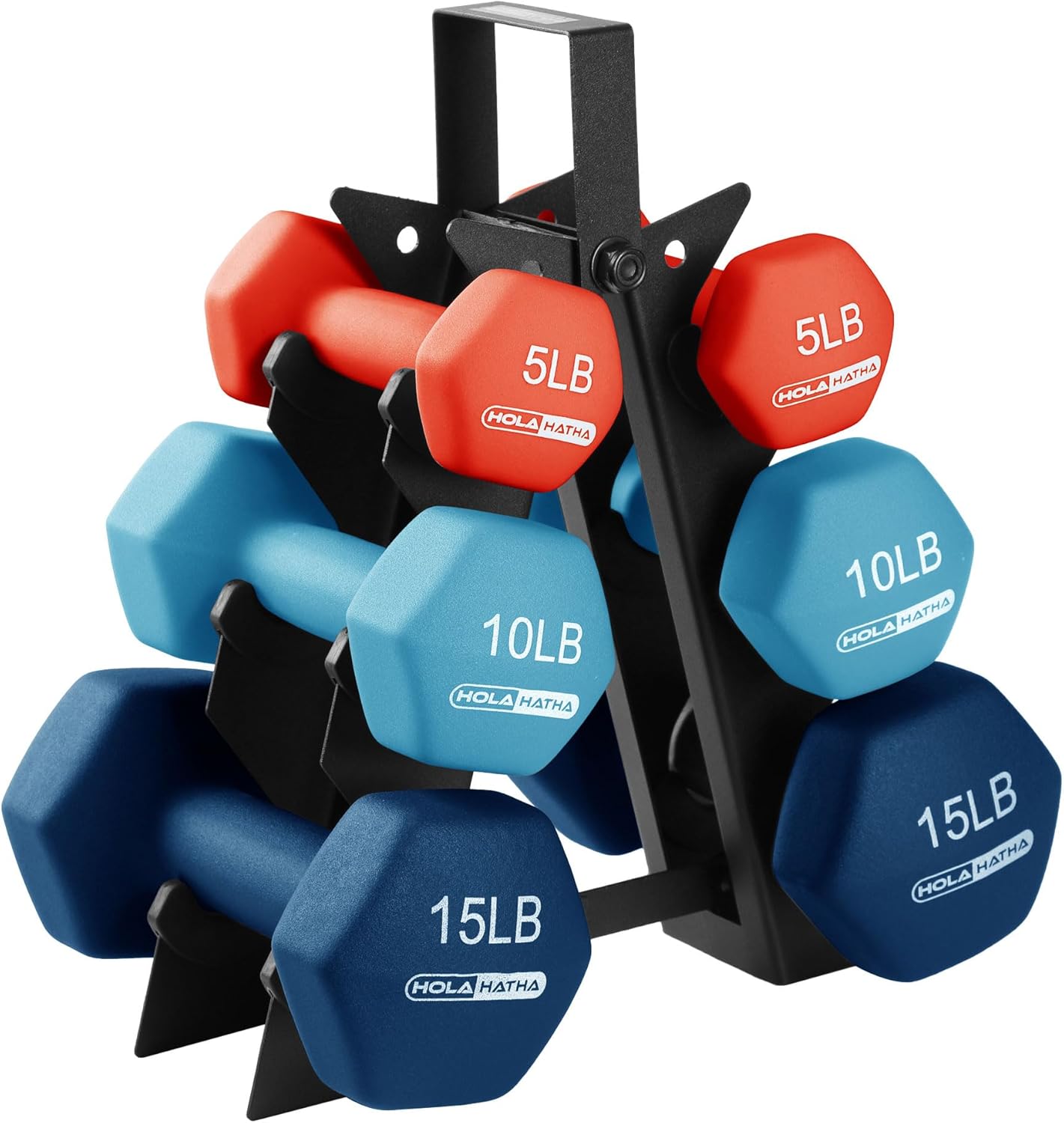 HolaHatha Neoprene Dumbbell Free Hand Weight Set with Rack, Ideal for Home Exercises to Gain Tone and Definition