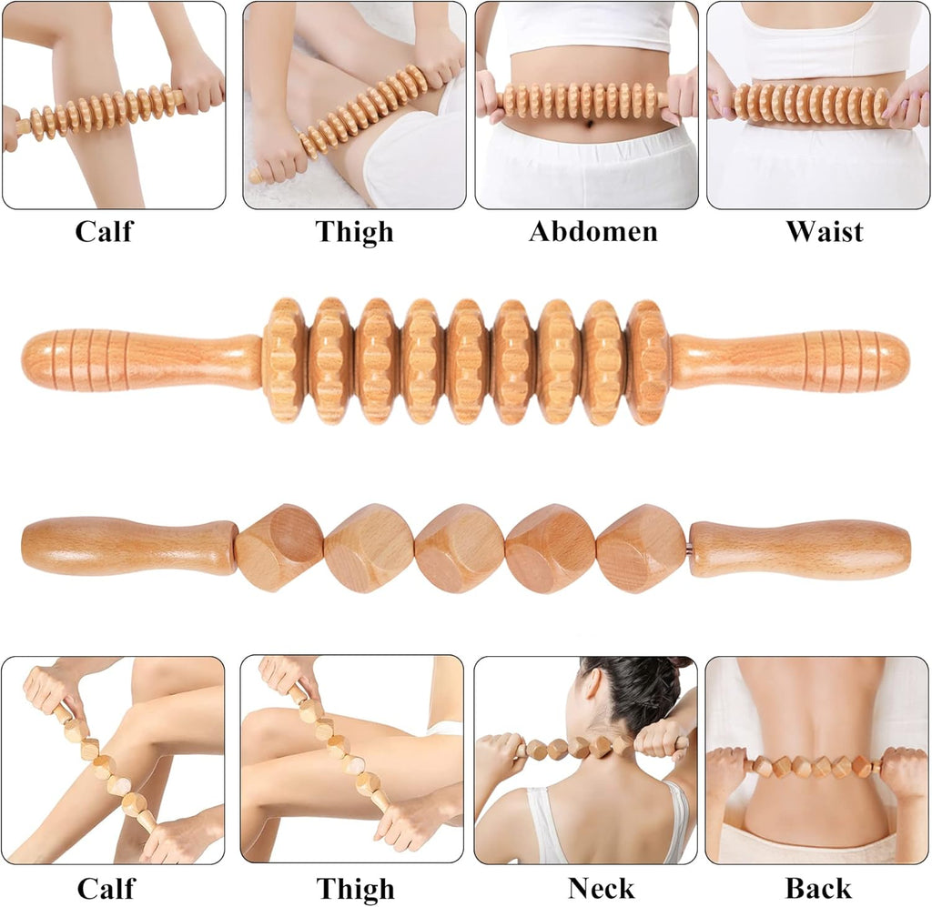 Wood Therapy Massage Tools 5-in-1 Lymphatic Drainage Massager Maderoterapia Kit Wooden Massager Body Sculpting Tools for Muscle Pain Relief, Anti-Cellulite, Body Contouring and Shaping