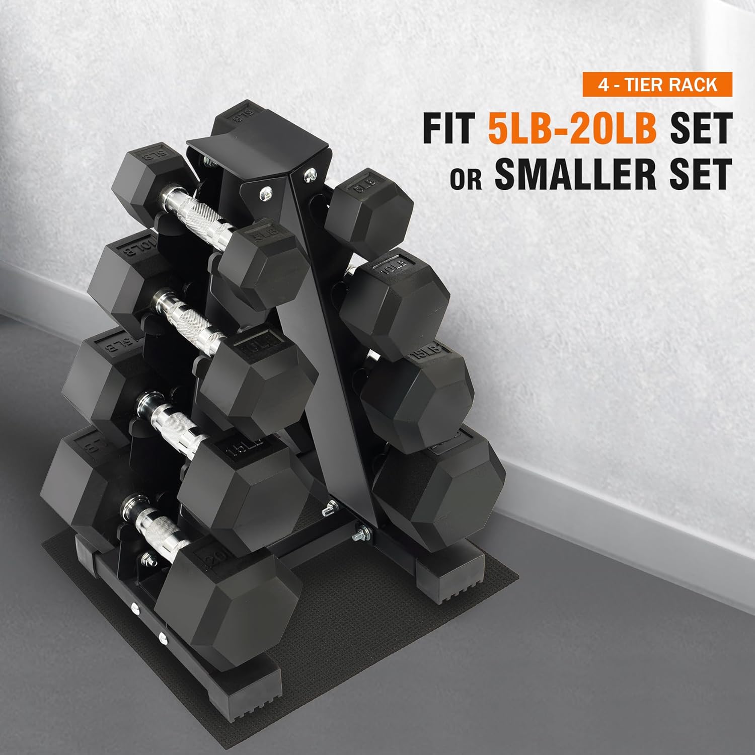 Fitvids Rubber Encased Hex Dumbbell Set with Rack, 5-20LB or 5-25LB Hand Weights with Anti-Slip Grip for Exercise & Fitness, Dumbbell Weights Set for Home Gym, 100LB or 150LB Set Options