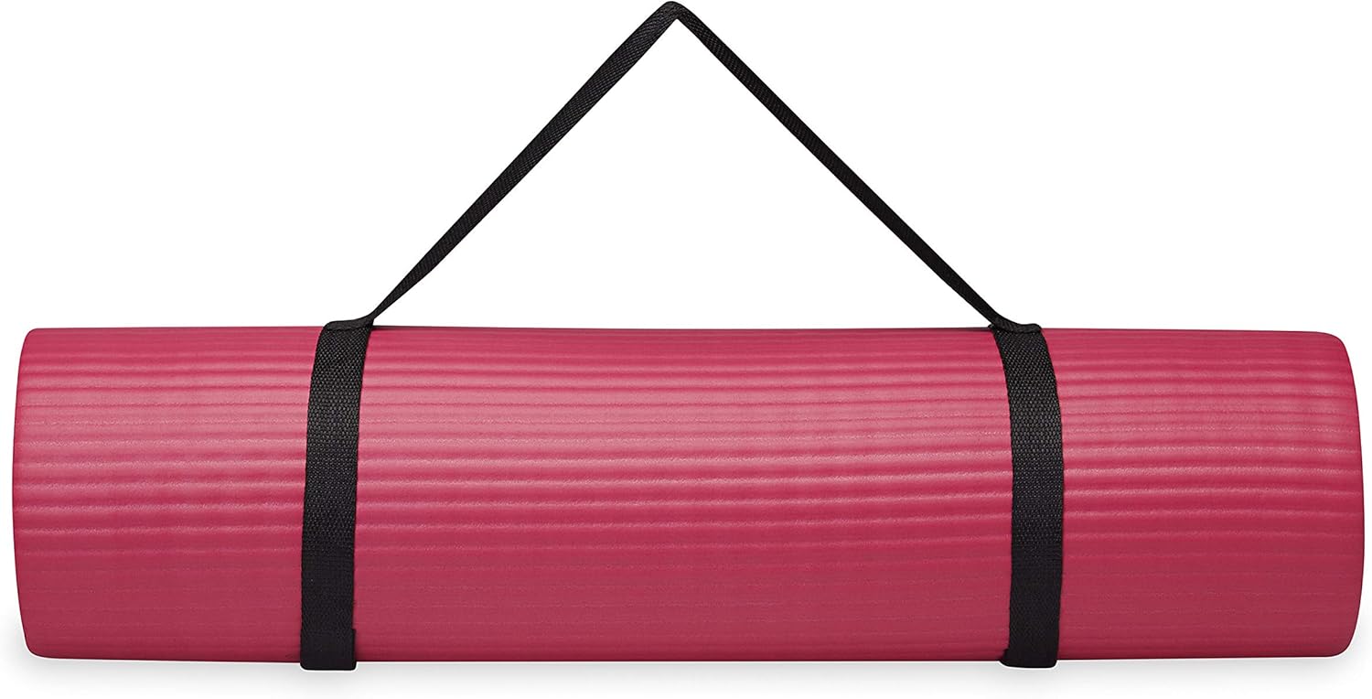 Gaiam Essentials Thick Yoga Mat Fitness & Exercise Mat with Easy-Cinch Yoga Mat Carrier Strap, 72"L x 24"W x 2/5 Inch Thick
