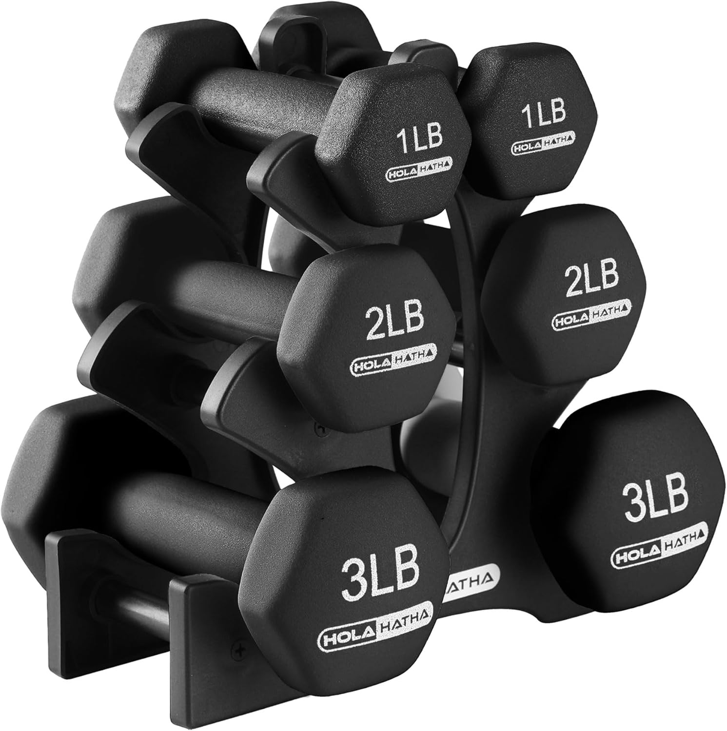 HolaHatha Neoprene Dumbbell Free Hand Weight Set with Rack, Ideal for Home Exercises to Gain Tone and Definition